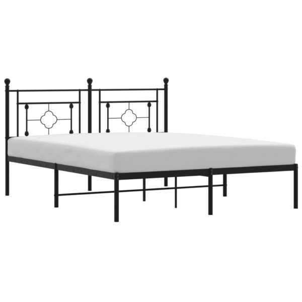 vidaXL Metal Bed Frame with Headboard Black 59.1"x78.7" - Image 2