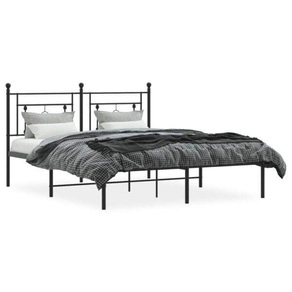 vidaXL Metal Bed Frame with Headboard Black 59.1"x78.7" - Image 3