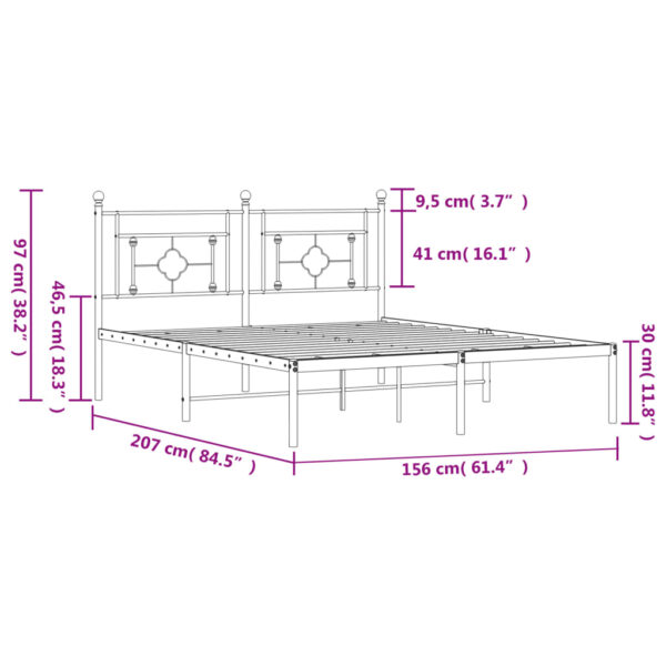 vidaXL Metal Bed Frame with Headboard Black 59.1"x78.7" - Image 11