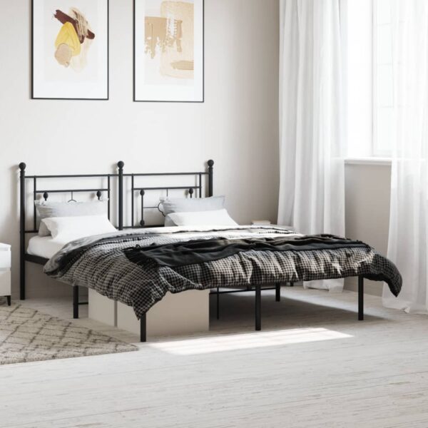 vidaXL Metal Bed Frame with Headboard Black 59.1"x78.7"