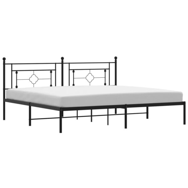 vidaXL Metal Bed Frame with Headboard Black 76"x79.9" King - Image 2