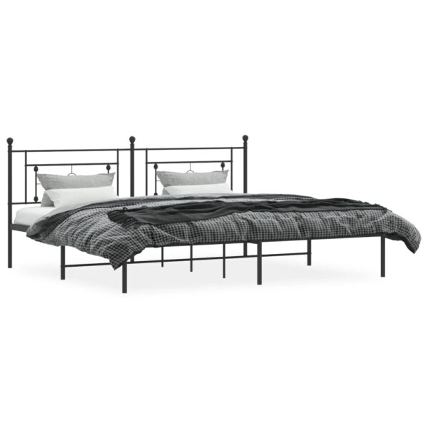 vidaXL Metal Bed Frame with Headboard Black 76"x79.9" King - Image 3