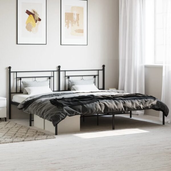 vidaXL Metal Bed Frame with Headboard Black 76"x79.9" King