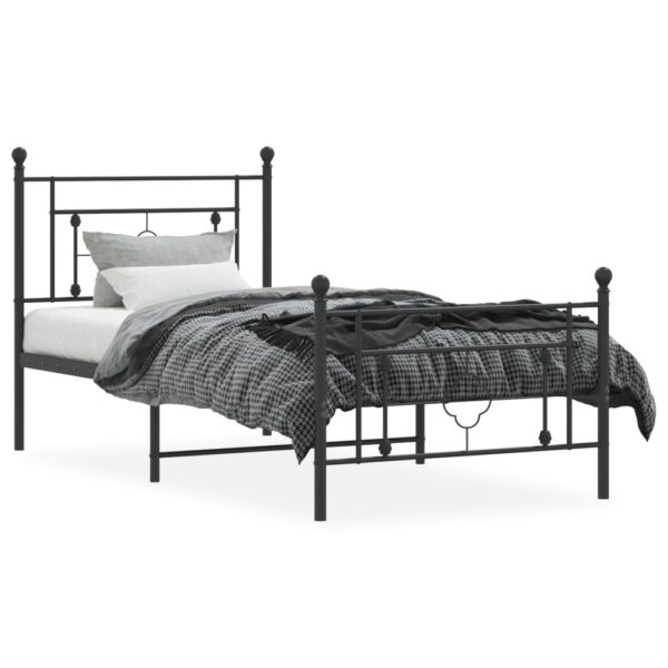 vidaXL Metal Bed Frame with Headboard and Footboard Black 39.4"x78.7" - Image 3