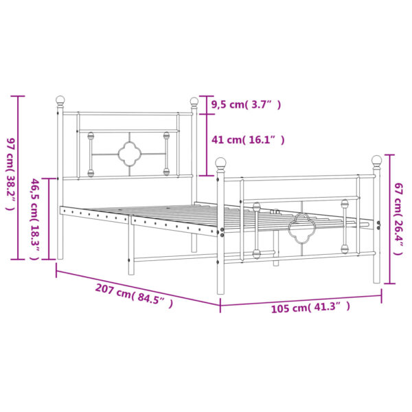 vidaXL Metal Bed Frame with Headboard and Footboard Black 39.4"x78.7" - Image 11