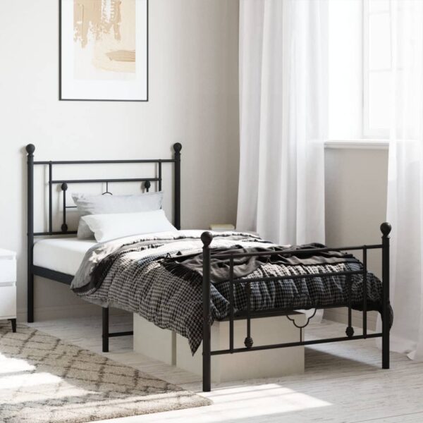 vidaXL Metal Bed Frame with Headboard and Footboard Black 39.4"x78.7"