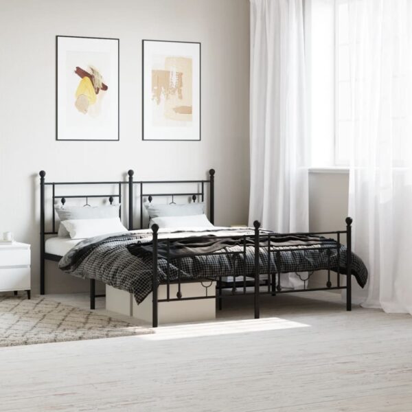 vidaXL Metal Bed Frame with Headboard and Footboard Black 59.1"x78.7"