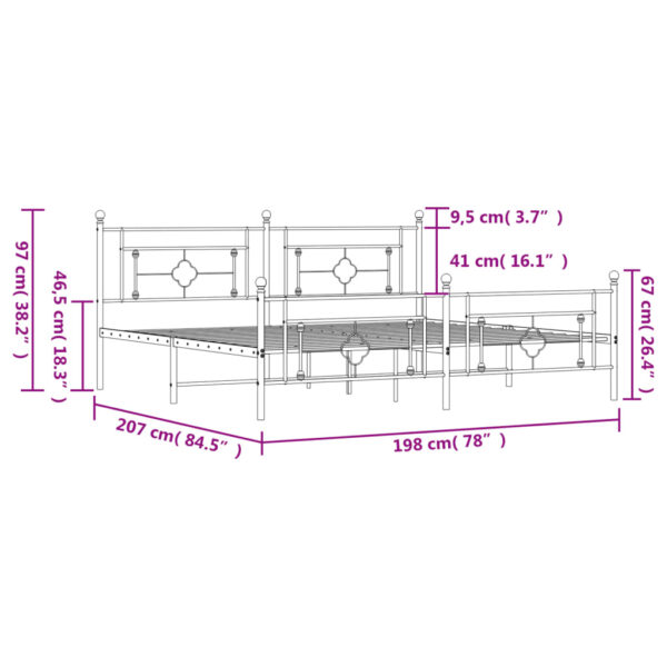 vidaXL Metal Bed Frame with Headboard and Footboard Black 76"x79.9" King - Image 11