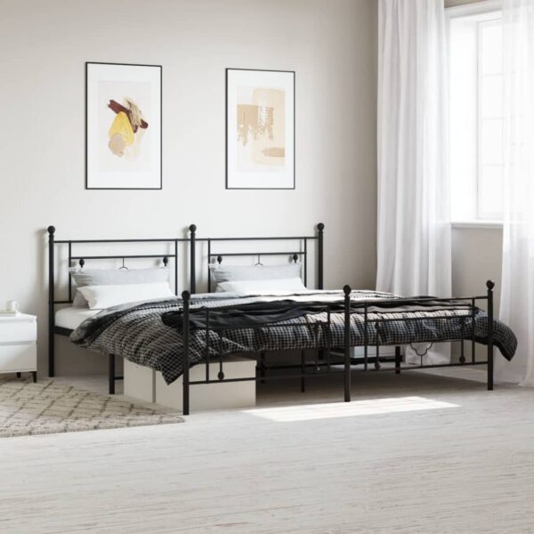 vidaXL Metal Bed Frame with Headboard and Footboard Black 76"x79.9" King