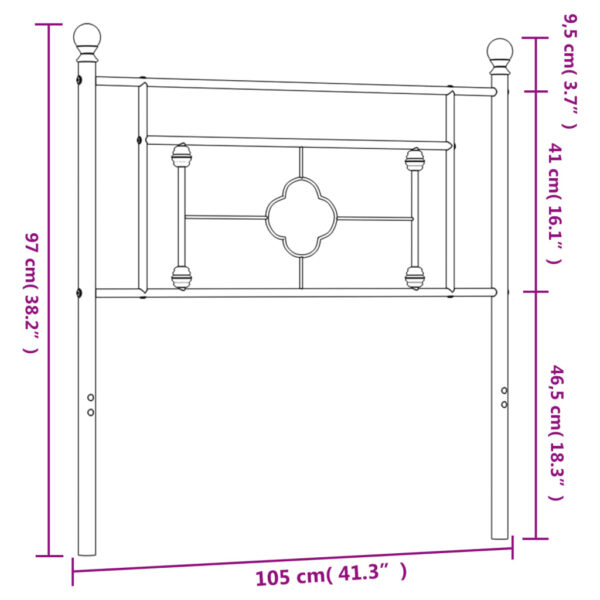 vidaXL Metal Headboard Black 39.4" - Image 7