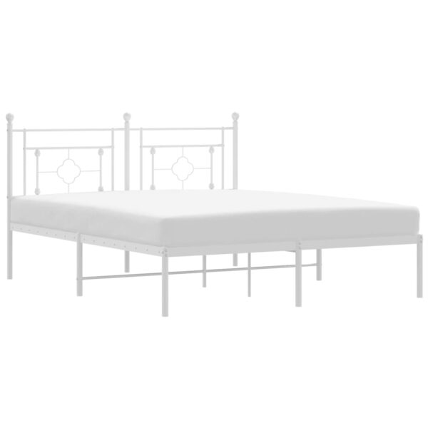 vidaXL Metal Bed Frame with Headboard White 59.1"x78.7" - Image 2