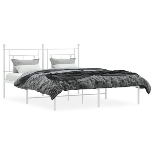 vidaXL Metal Bed Frame with Headboard White 59.1"x78.7" - Image 3