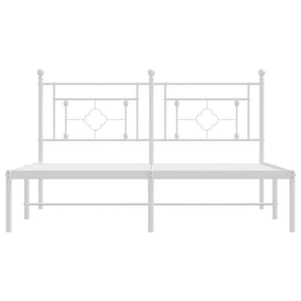 vidaXL Metal Bed Frame with Headboard White 59.1"x78.7" - Image 5