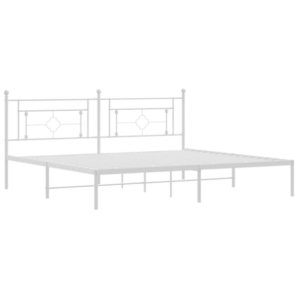 vidaXL Metal Bed Frame with Headboard White 76"x79.9" King - Image 4