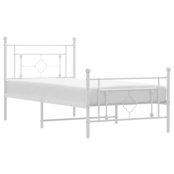 vidaXL Metal Bed Frame with Headboard and Footboard White 39.4"x78.7" - Image 2