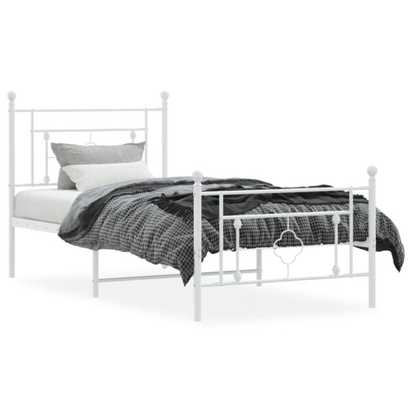 vidaXL Metal Bed Frame with Headboard and Footboard White 39.4"x78.7" - Image 3