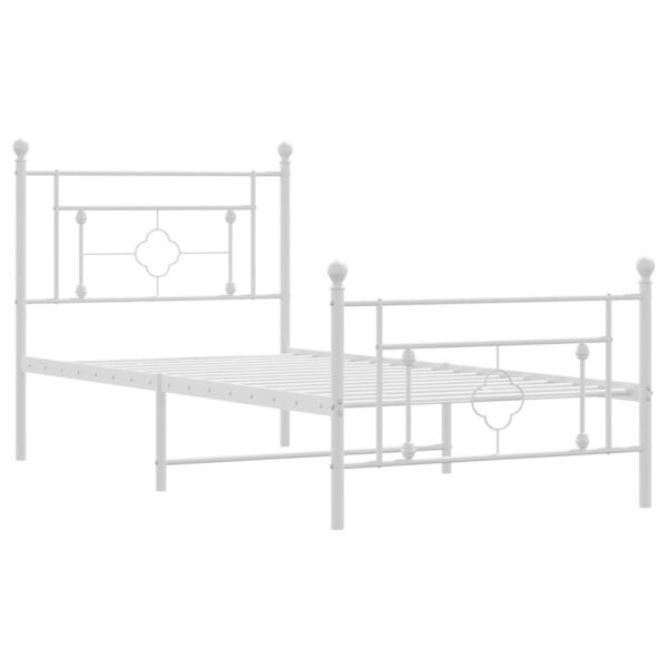 vidaXL Metal Bed Frame with Headboard and Footboard White 39.4"x78.7" - Image 4