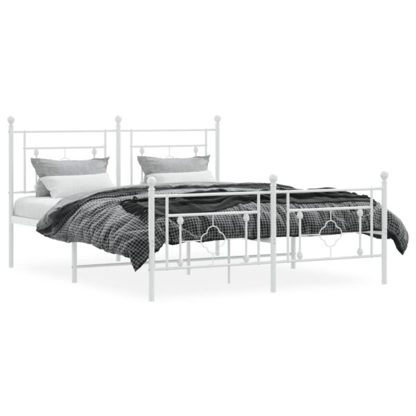 vidaXL Metal Bed Frame with Headboard and Footboard White 59.1"x78.7" - Image 3