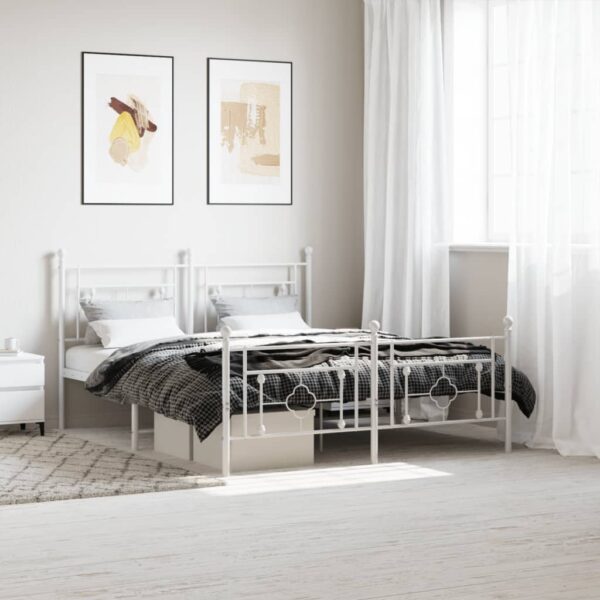 vidaXL Metal Bed Frame with Headboard and Footboard White 59.1"x78.7"