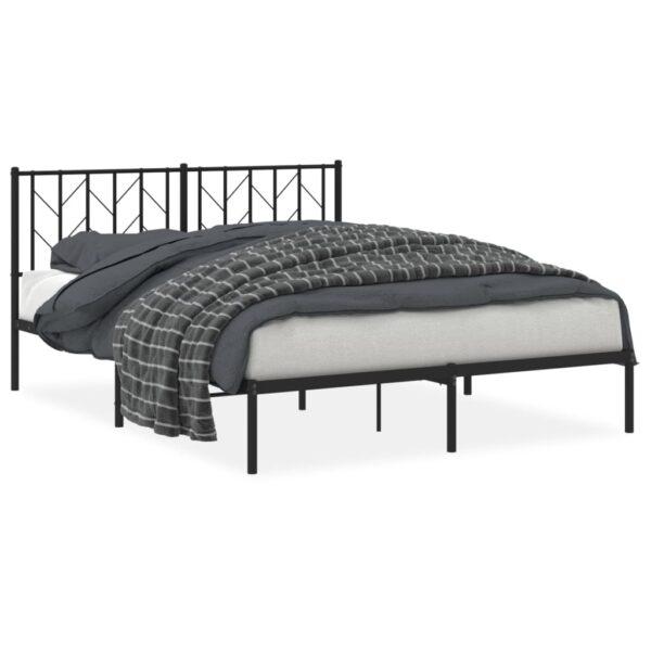 vidaXL Metal Bed Frame with Headboard Black 59.1"x78.7" - Image 2