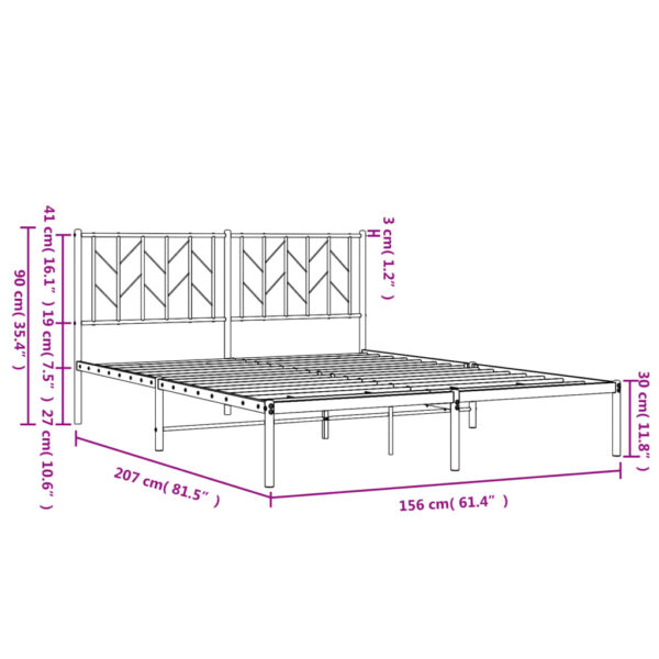 vidaXL Metal Bed Frame with Headboard Black 59.1"x78.7" - Image 10