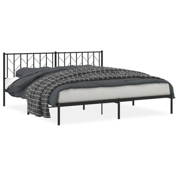 vidaXL Metal Bed Frame with Headboard Black 76"x79.9" King - Image 2