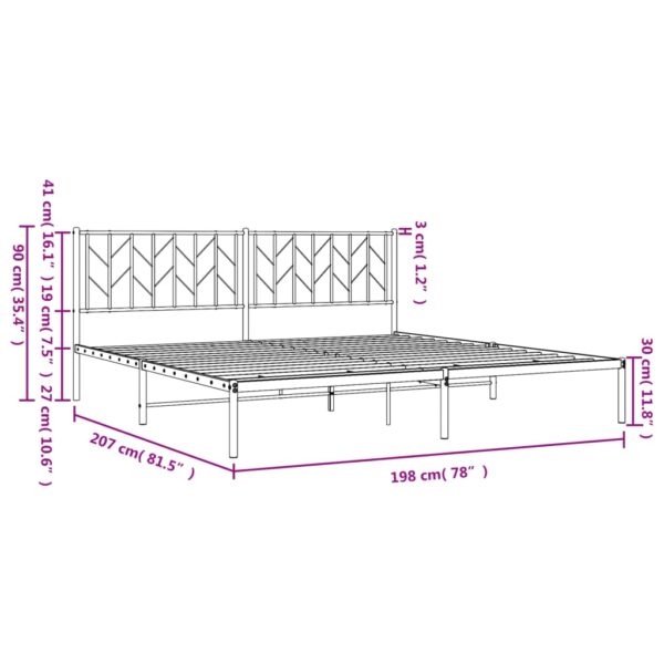 vidaXL Metal Bed Frame with Headboard Black 76"x79.9" King - Image 10