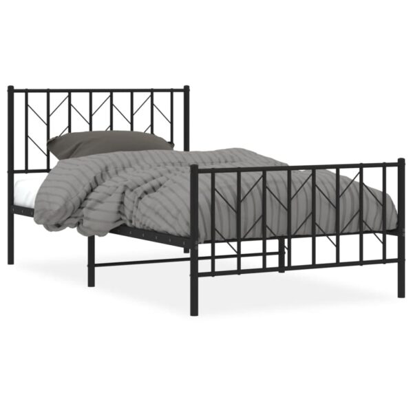 vidaXL Metal Bed Frame with Headboard and Footboard Black 39.4"x78.7" - Image 2