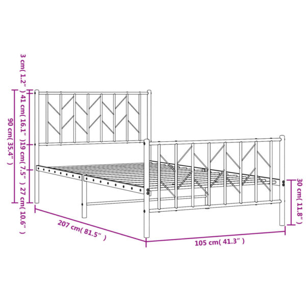 vidaXL Metal Bed Frame with Headboard and Footboard Black 39.4"x78.7" - Image 10