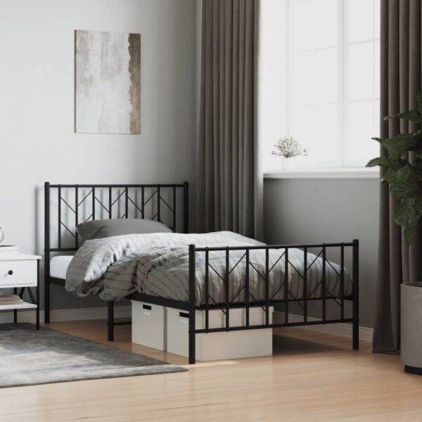 vidaXL Metal Bed Frame with Headboard and Footboard Black 39.4"x78.7"