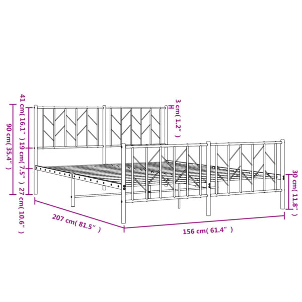 vidaXL Metal Bed Frame with Headboard and Footboard Black 59.1"x78.7" - Image 10