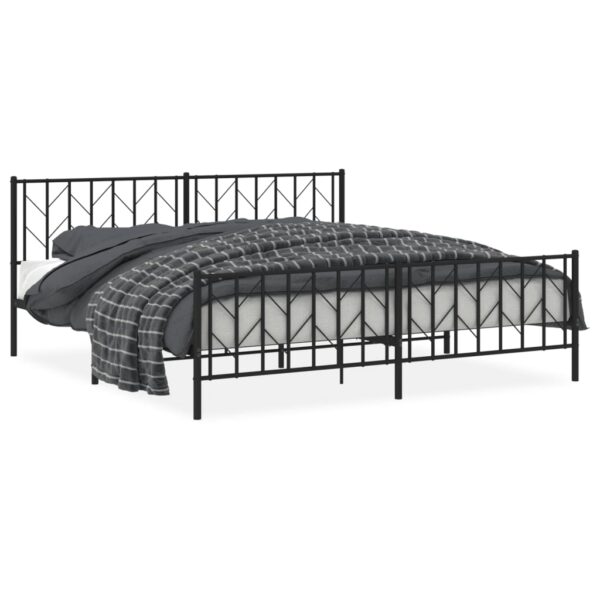 vidaXL Metal Bed Frame with Headboard and Footboard Black 76"x79.9" King - Image 2