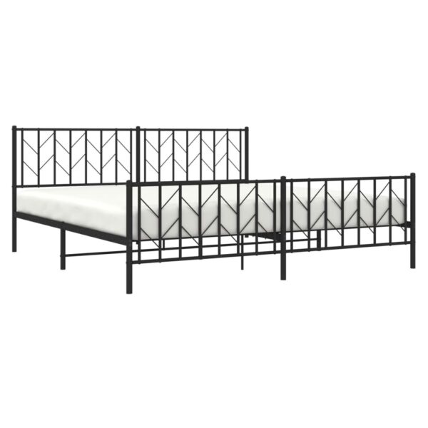 vidaXL Metal Bed Frame with Headboard and Footboard Black 76"x79.9" King - Image 3