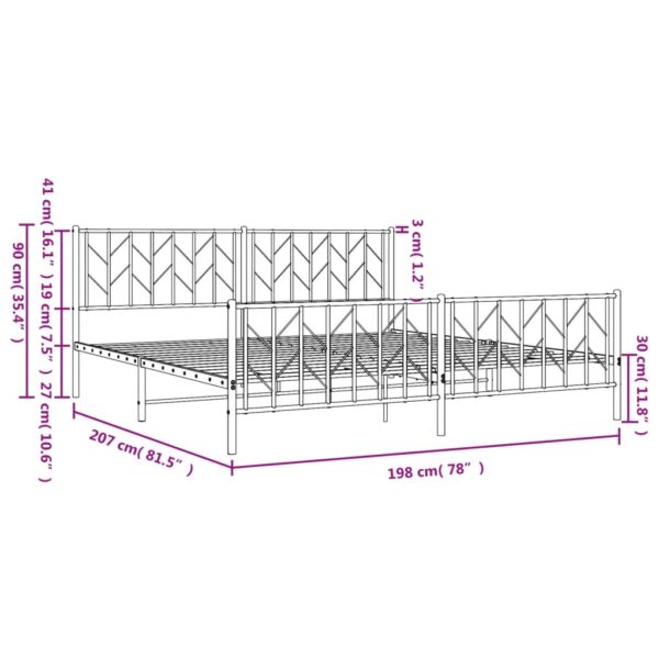 vidaXL Metal Bed Frame with Headboard and Footboard Black 76"x79.9" King - Image 10