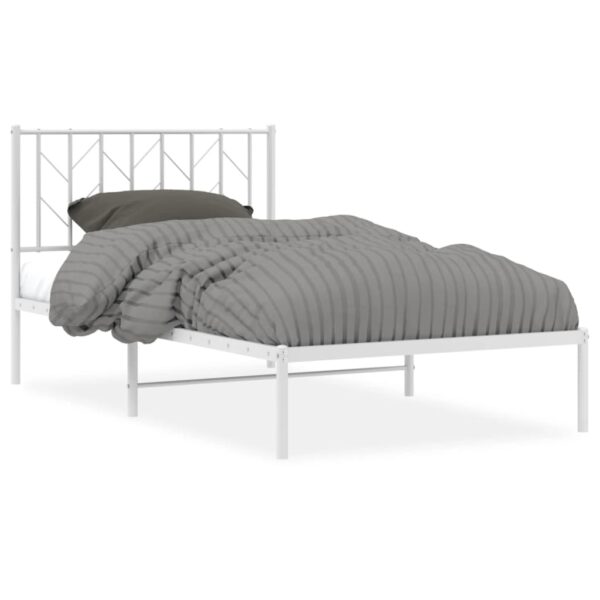 vidaXL Metal Bed Frame with Headboard White 39.4"x78.7" - Image 2