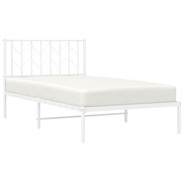 vidaXL Metal Bed Frame with Headboard White 39.4"x78.7" - Image 3