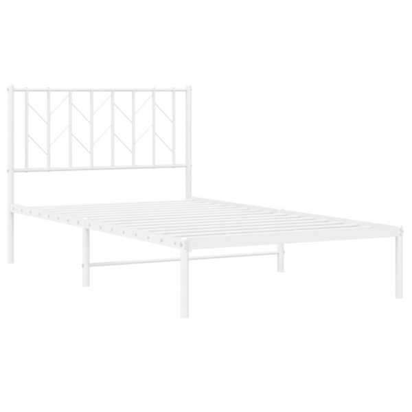 vidaXL Metal Bed Frame with Headboard White 39.4"x78.7" - Image 4