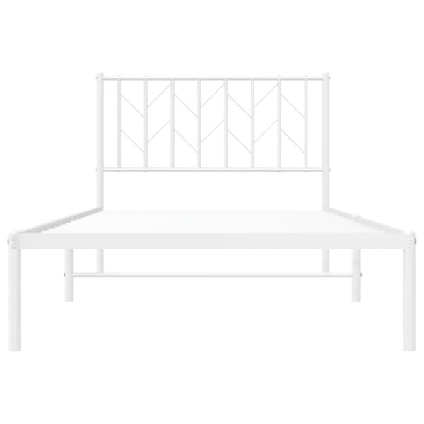 vidaXL Metal Bed Frame with Headboard White 39.4"x78.7" - Image 5