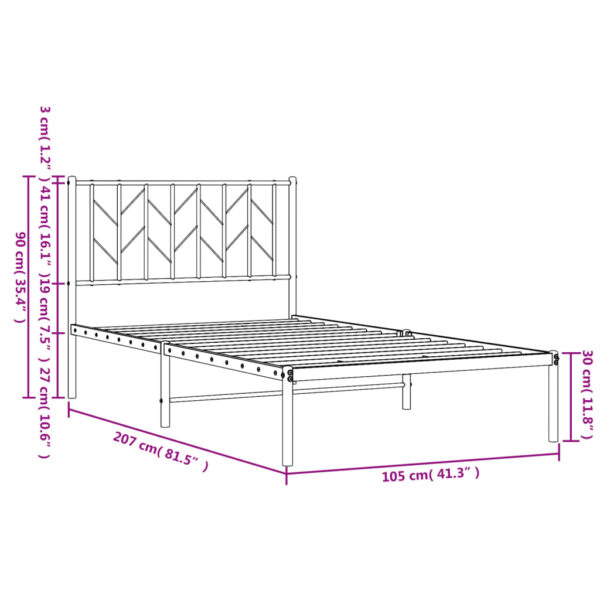 vidaXL Metal Bed Frame with Headboard White 39.4"x78.7" - Image 10