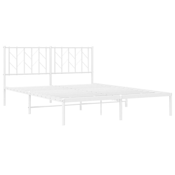 vidaXL Metal Bed Frame with Headboard White 59.1"x78.7" - Image 4