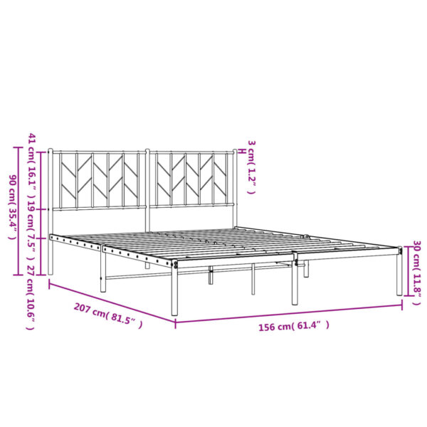 vidaXL Metal Bed Frame with Headboard White 59.1"x78.7" - Image 10