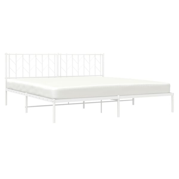 vidaXL Metal Bed Frame with Headboard White 76"x79.9" King - Image 3