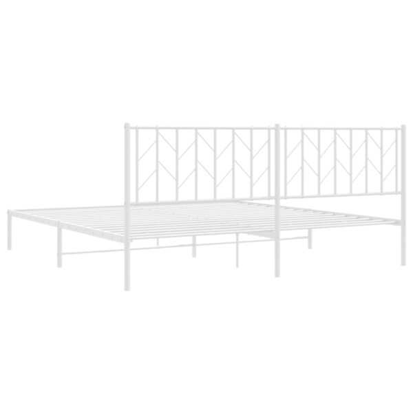 vidaXL Metal Bed Frame with Headboard White 76"x79.9" King - Image 7