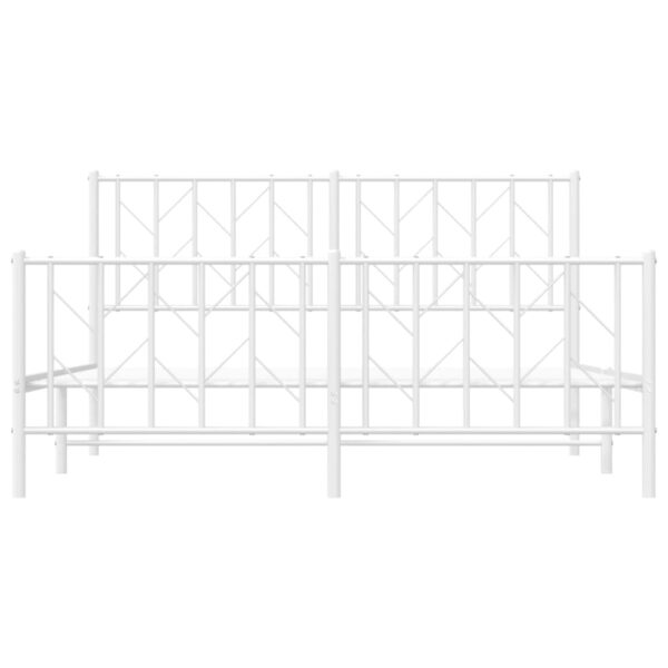 vidaXL Metal Bed Frame with Headboard and FootboardÂ White 59.1"x78.7" - Image 5