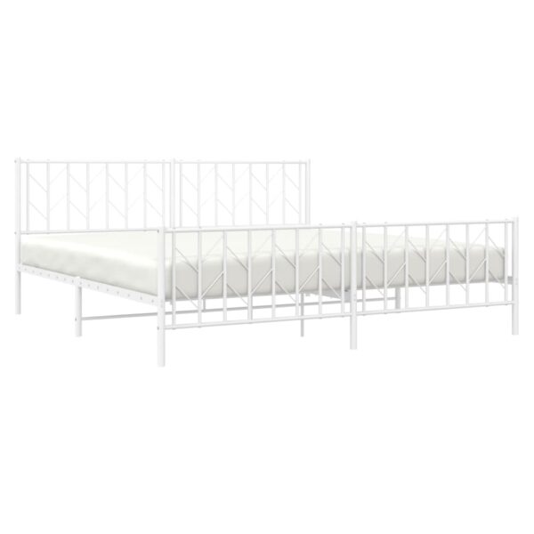 vidaXL Metal Bed Frame with Headboard and FootboardÂ White 76"x79.9" King - Image 3