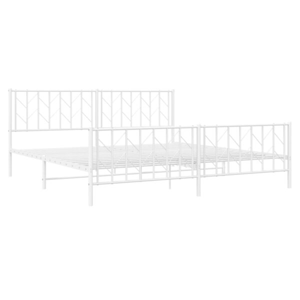 vidaXL Metal Bed Frame with Headboard and FootboardÂ White 76"x79.9" King - Image 4