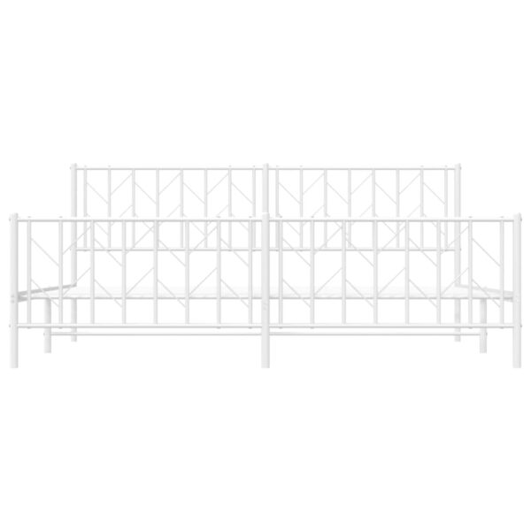 vidaXL Metal Bed Frame with Headboard and FootboardÂ White 76"x79.9" King - Image 5