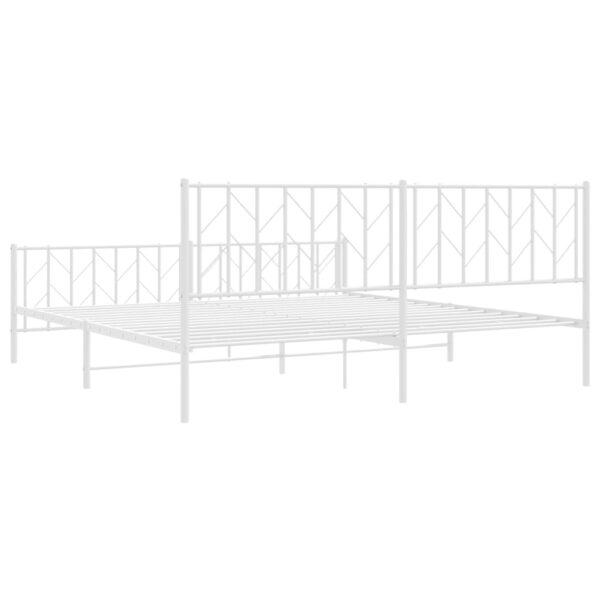 vidaXL Metal Bed Frame with Headboard and FootboardÂ White 76"x79.9" King - Image 7