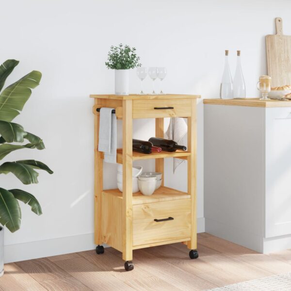 vidaXL Kitchen Trolley MONZA 18.9"x15.7"x35.4" Solid Wood Pine - Image 3