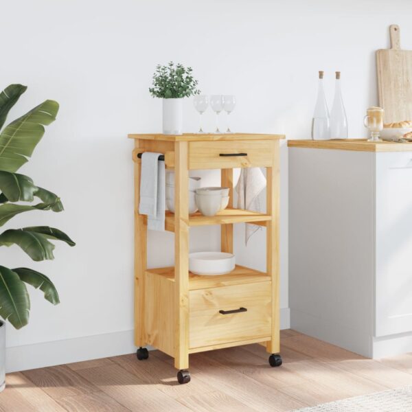 vidaXL Kitchen Trolley MONZA 18.9"x15.7"x35.4" Solid Wood Pine - Image 3